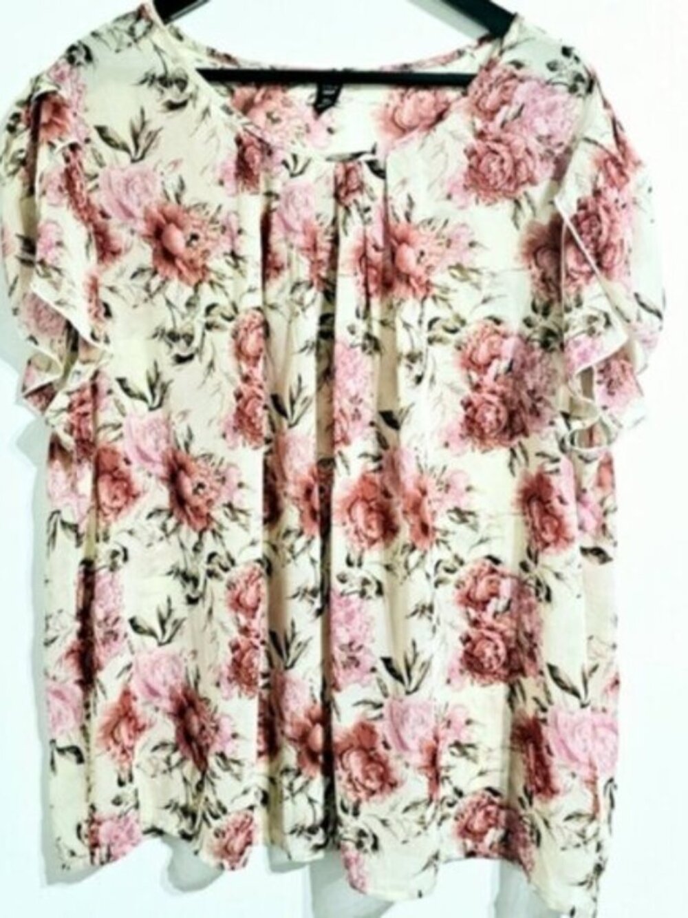Shein 3XL Curvy Cream Floral Semi Sheer Pullover Scoop Neck 100% Polyester Top